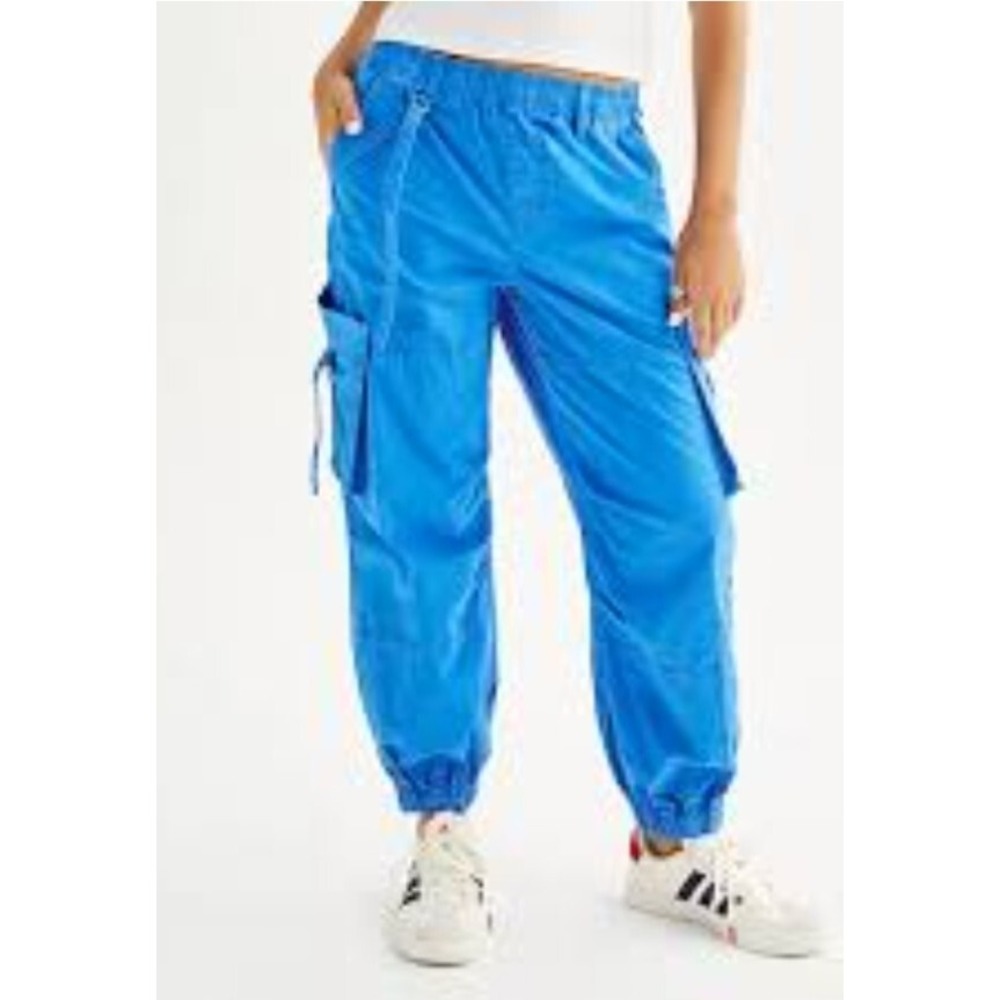 Juniors' SO® High Rise Strap Cargo Joggers Blue Hip Comfy‎ Size XL NWT